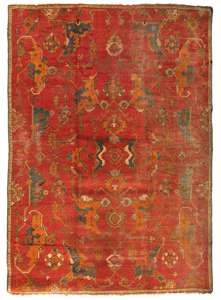 antique distressed oushak rug